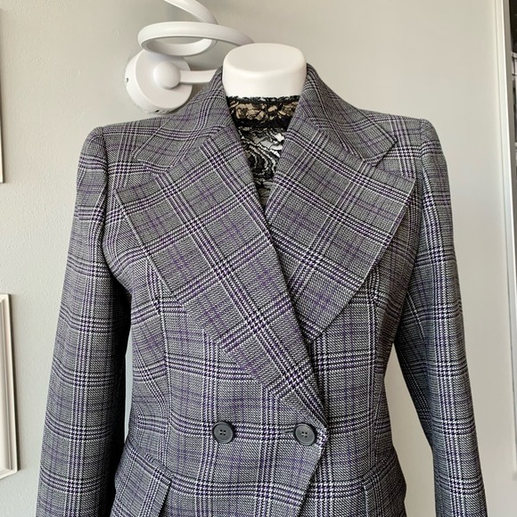 Michael Kors Collection Glen Plaid Wool Blazer Gray Size 8 - Picture 4 of 13